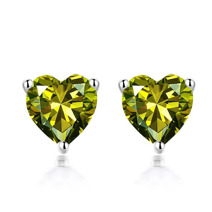 Cercei Inimioara - Argint 925, cu piatra de zirconiu olive