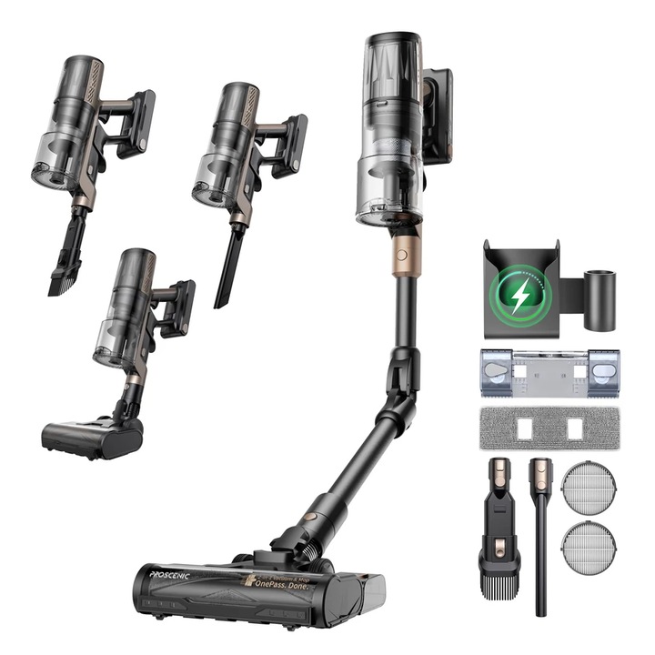 Aspirator vertical fără fir Proscenic P20, putere 680 W, autonomie 70 min, design elegant, Negru, 24x23x122 cm