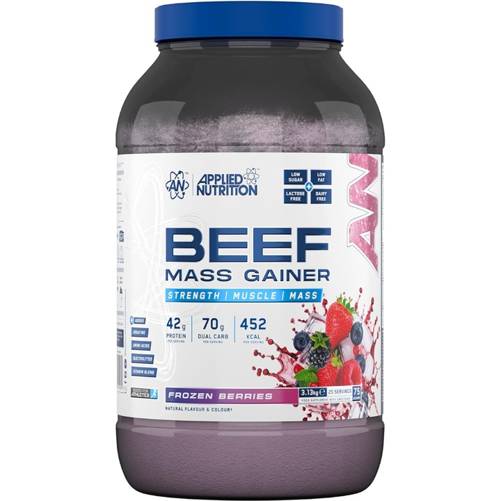 Хранителна добавка Applied Nutrition, Beef Mass Gainer - Телешки Гейнър Горски плодове 3.130kg