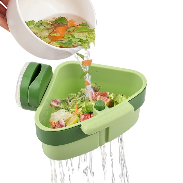 Ъглова цедка с вендуза DUOAMARE, държач за гъба, събиране на отпадъци, 16x12x7см, зелена