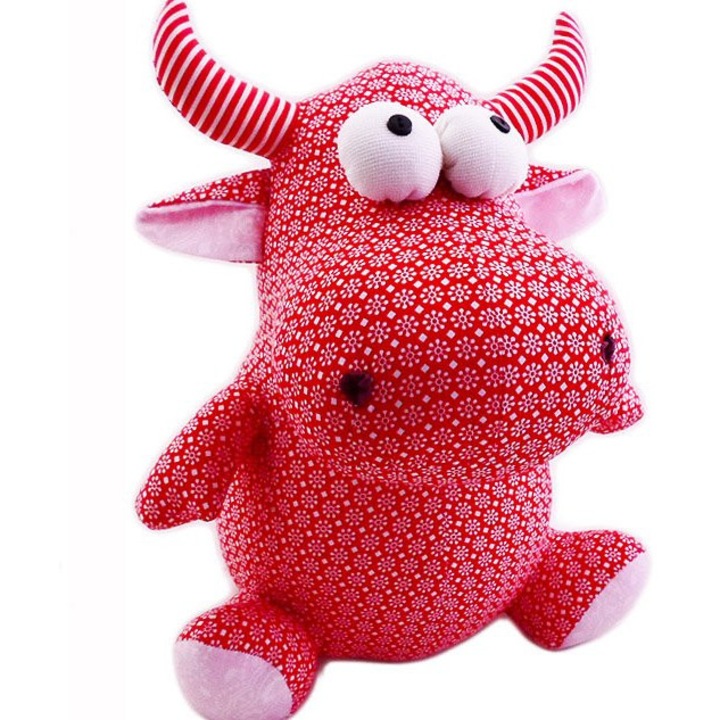 Плюшена играчка, Бакалу, червена маска на крава, 30x20x26см