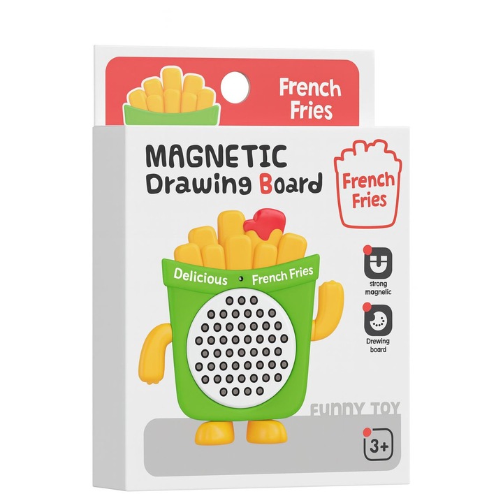 Jucarie educativa magnetica in forma de cartofi prajiti, cu creion magnetic, joc de indemanare si concentrare, 3+, VERDE