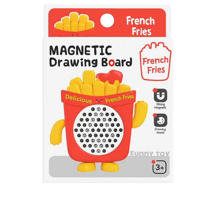 Jucarie educativa magnetica in forma de cartofi prajiti, cu creion magnetic, joc de indemanare si concentrare, 3+, ROSU