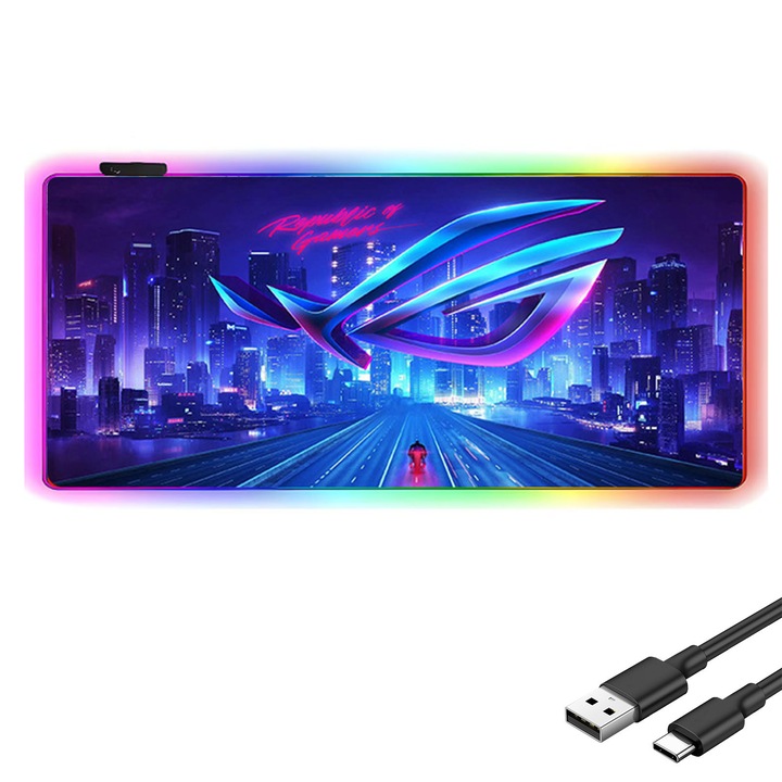 Mousepad de gaming RGB, AFKSMILE, LED, 13 moduri de iluminare, 40 x 90 cm, Multicolor