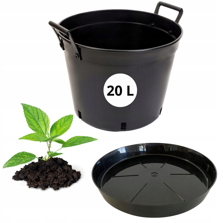 Donica productie 20L cu suport 33cm, plastic rezistent, neagra