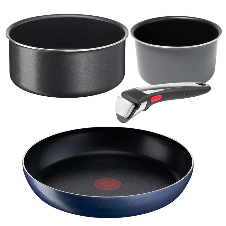 Set tigai Tefal Ingenio, 28 cm granat, 24 cm garana neagra, 16 cm garana gri