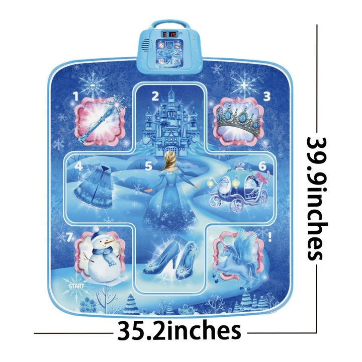 Covoras de dans muzical pentru copii, model Frozen, portabil, albastru