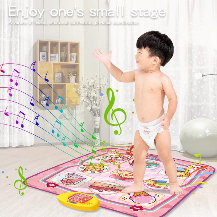 Covor muzical de dans pentru copii, roz, pedale de picior