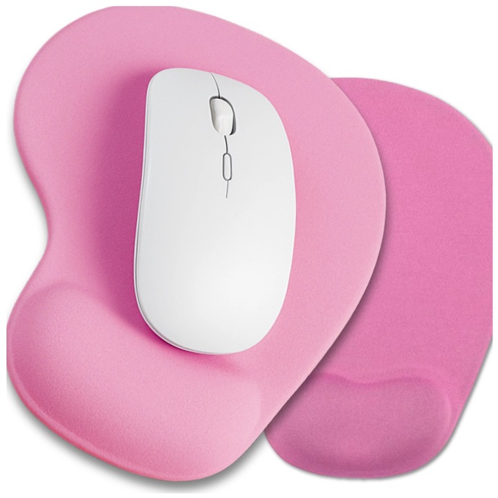 Mouse pad ergonomic EdiBazzar, suport pentru incheietura, roz, 23x19cm, antiderapant