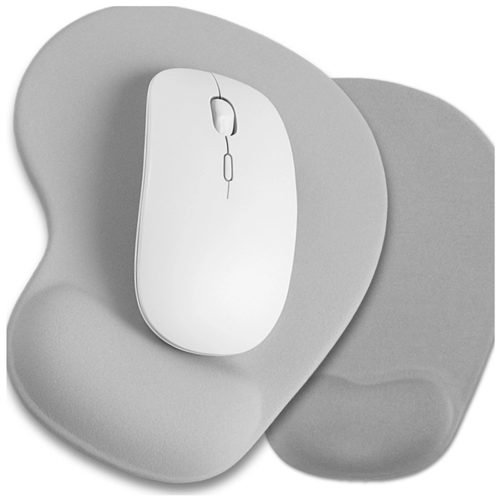 Mouse pad ergonomic EdiBazzar, suport pentru incheietura, antiderapant, gri, 23x19cm