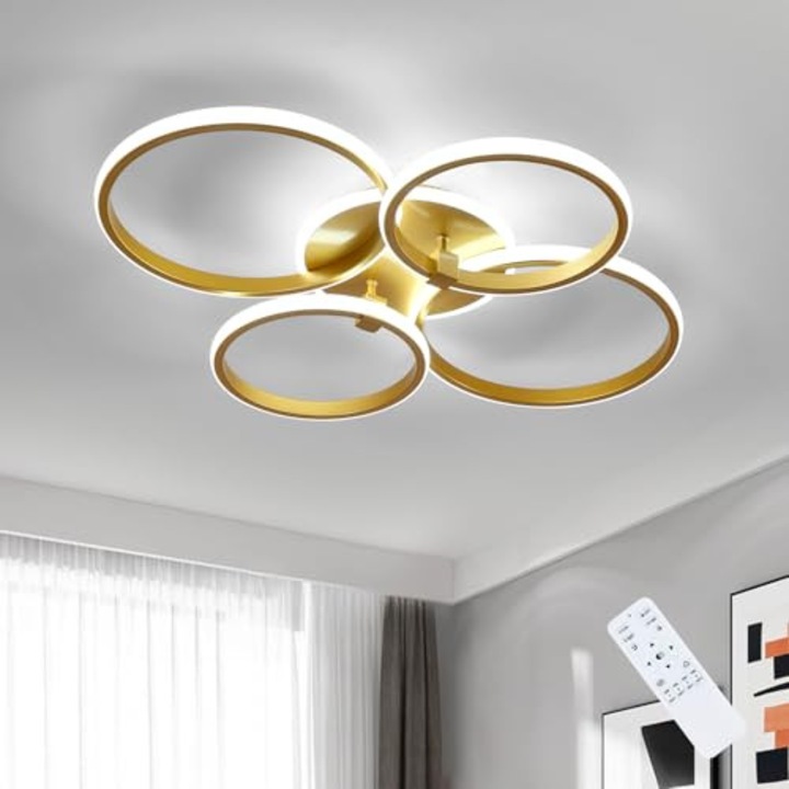 LED mennyezeti lámpa, Goeco, Arany, szabályozható 3000K-6500K, kerek, 39 W, távirányítóval, alkalmas nappaliba, hálószobába, konyhába