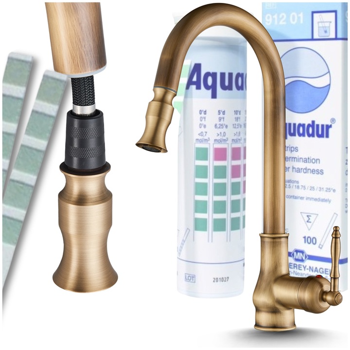 Baterie bucatarie Ari Bloom, alama, gat extensibil, perlator, rotativa 360°