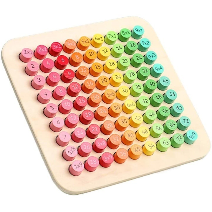Образователна игра с таблица за умножение, дървена, 81 цветни части, интерактивна игра за учене на математика, развитие на мисленето и координацията