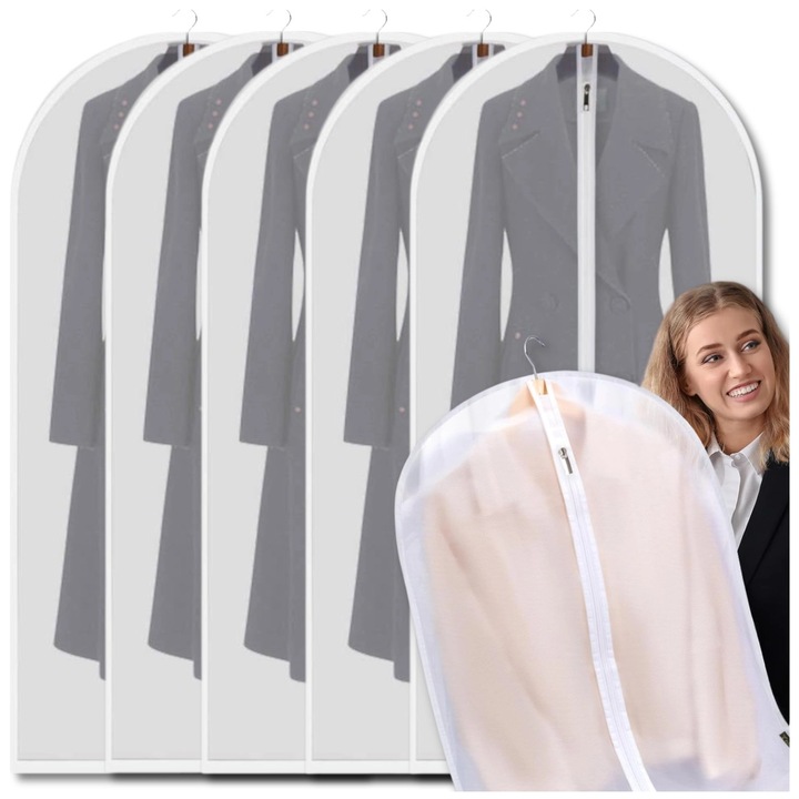 Huse pentru haine, EdiBazzar, set 5 buc., alb semi-transparent, 60x140cm
