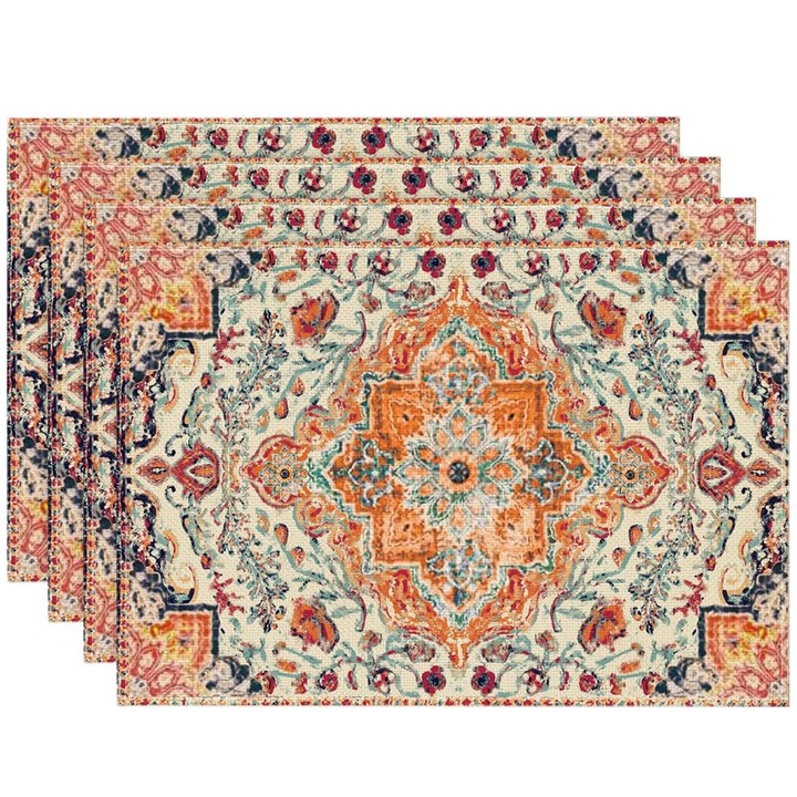 Set 4 suporturi farfurii, AFKSMILE, Poliester, Izolatie termica, Antialunecare, 45x35cm, Multicolor