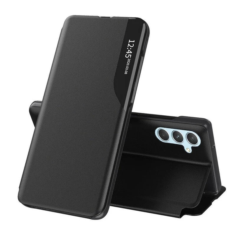 Husa pentru Samsung Galaxy A34 5G, SKYDDAR INNOVATION, eFold, tip carte, set cu sticker, Negru