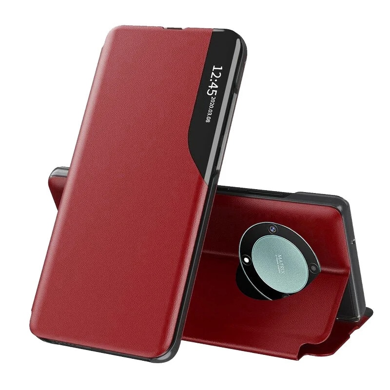 Husa pentru Honor Magic5 Lite, SKYDDAR INNOVATION, eFold, tip carte, set cu sticker, Rosu
