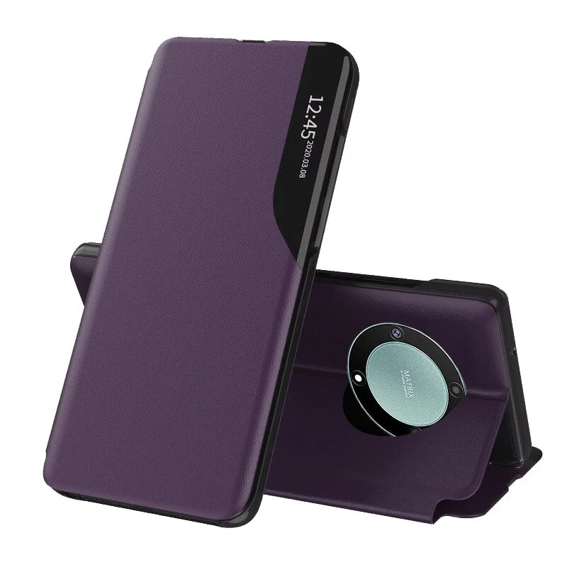 Husa pentru Honor Magic5 Lite, SKYDDAR INNOVATION, eFold, tip carte, set cu sticker, Mov