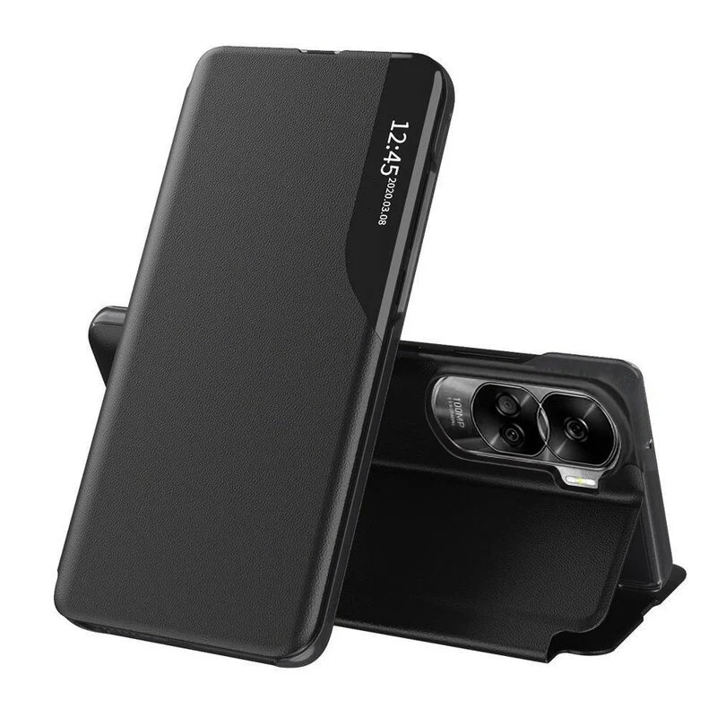 Husa pentru Honor 90 Lite, SKYDDAR INNOVATION, eFold, tip carte, set cu sticker, Negru