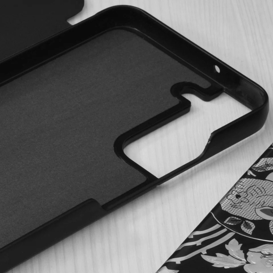 Husa pentru Samsung Galaxy S22 5G, SKYDDAR INNOVATION, eFold, tip carte, set cu sticker, Negru