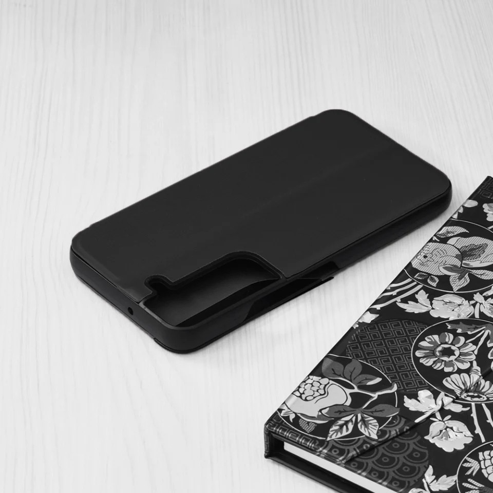 Husa pentru Samsung Galaxy S22 5G, SKYDDAR INNOVATION, eFold, tip carte, set cu sticker, Negru