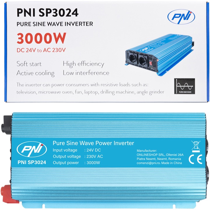 Invertor de tensiune PNI SP3024 alimentare 24V iesire 230V 3000W sinusoida pura