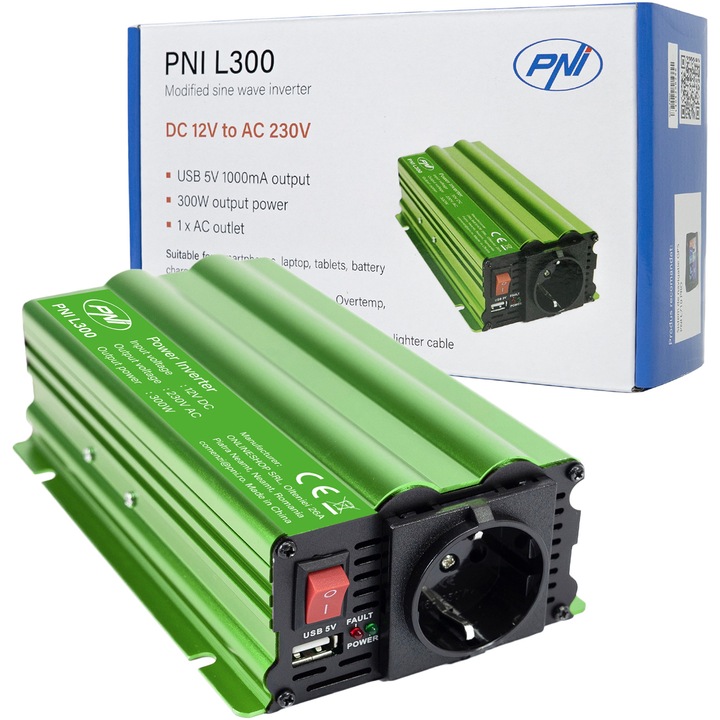 Invertor de tensiune PNI L300 alimentare 12V iesire 230V 300W