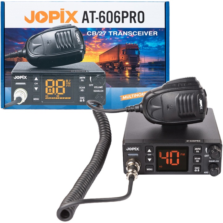 Statie radio CB JOPIX AT-606PRO ASQ, AM/FM, 4W, 12V-24V, PA, VOX, Noise Blanker