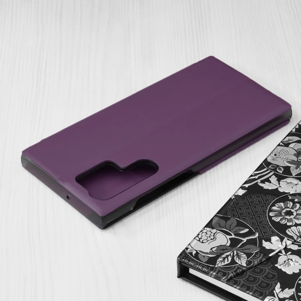 Husa pentru Samsung Galaxy S22 Ultra 5G, SKYDDAR INNOVATION, eFold, tip carte, set cu sticker, Mov