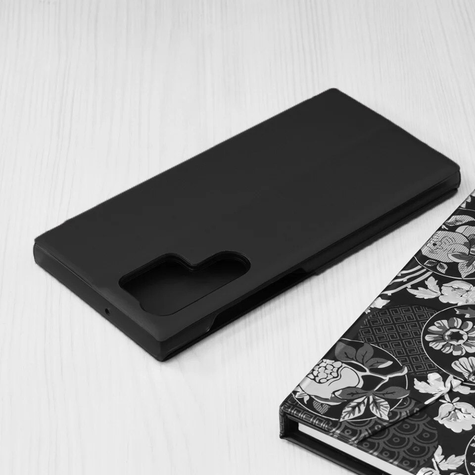 Husa pentru Samsung Galaxy S22 Ultra 5G, SKYDDAR INNOVATION, eFold, tip carte, set cu sticker, Negru