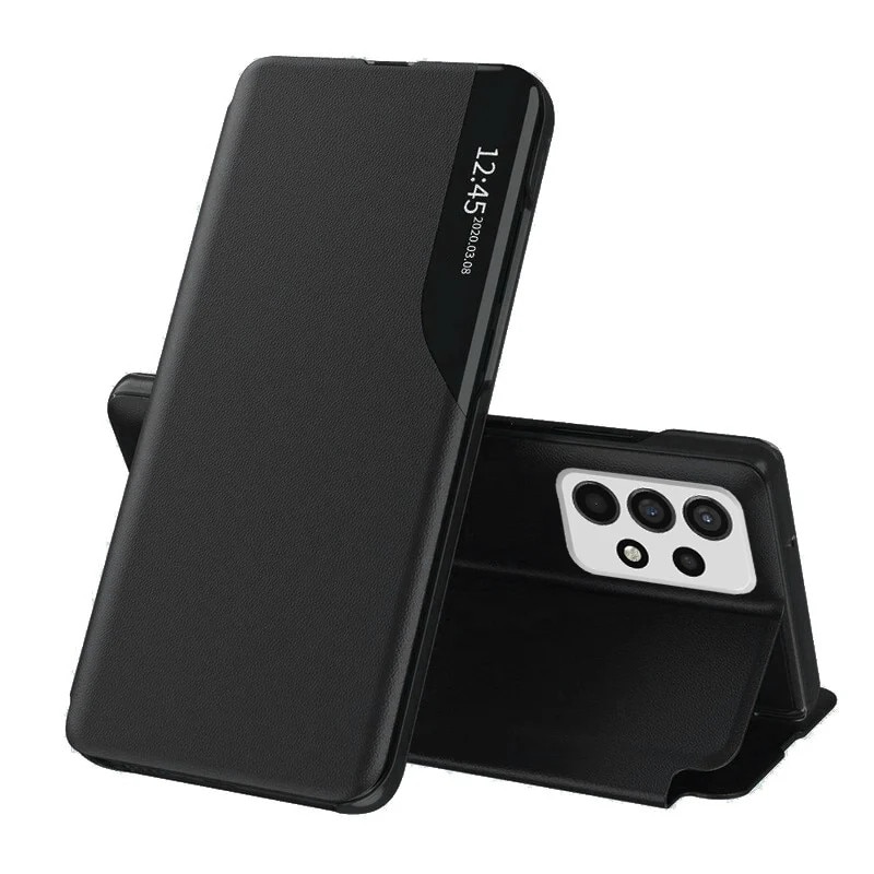 Husa pentru Samsung Galaxy A53 5G, SKYDDAR INNOVATION, eFold, tip carte, set cu sticker, Negru