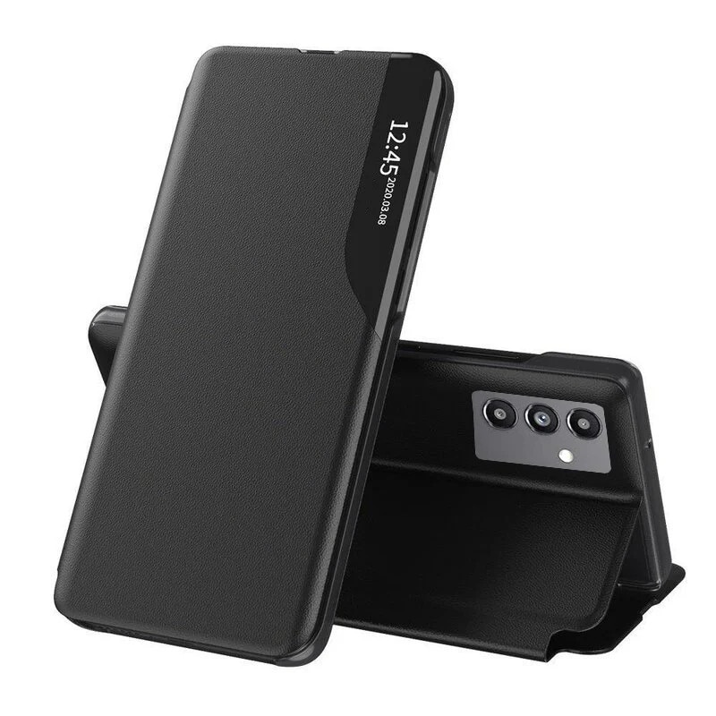 Husa pentru Samsung Galaxy A13 5G / Galaxy A04S, SKYDDAR INNOVATION, eFold, tip carte, set cu sticker, Negru