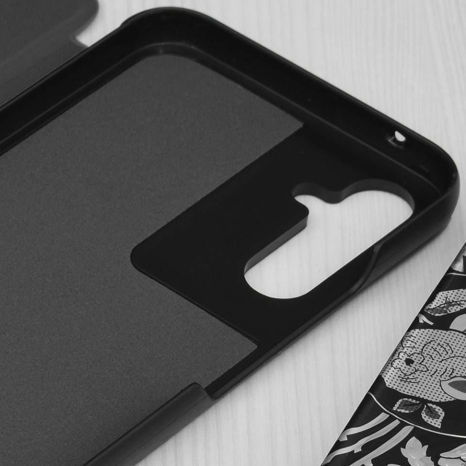 Husa pentru Samsung Galaxy A34 5G, SKYDDAR INNOVATION, eFold, tip carte, set cu sticker, Negru