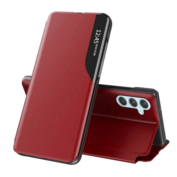 Husa pentru Samsung Galaxy A34 5G, SKYDDAR INNOVATION, eFold, tip carte, set cu sticker, Rosu