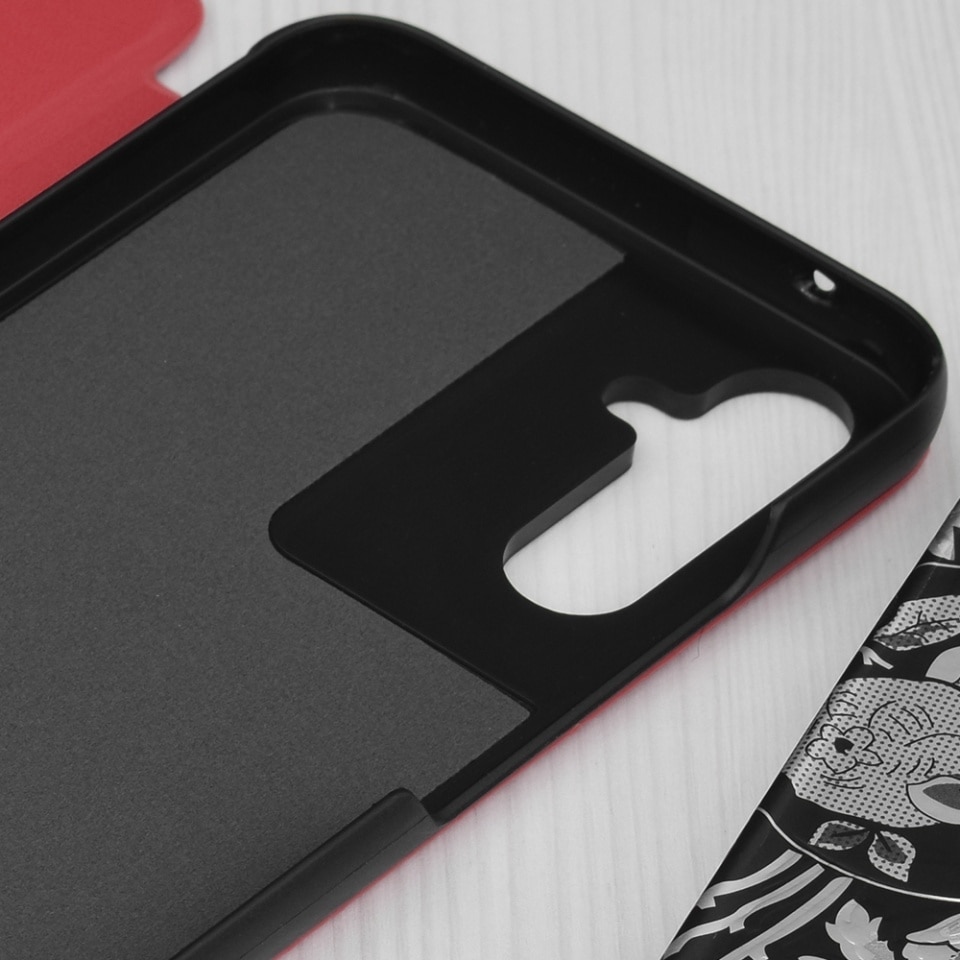 Husa pentru Samsung Galaxy A34 5G, SKYDDAR INNOVATION, eFold, tip carte, set cu sticker, Rosu