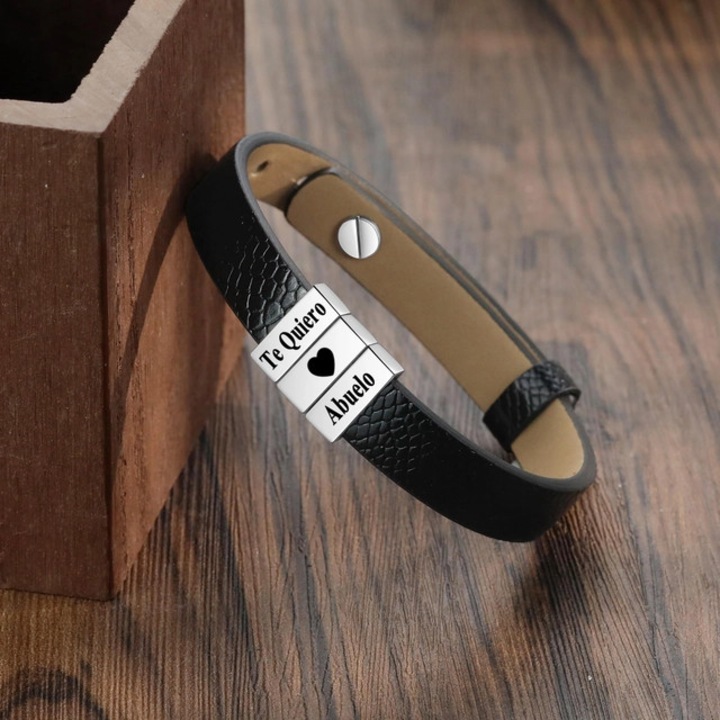 Bratara din piele pentru barbati cadou bunic realizata manual eleganta si durabila, cadou aniversare / Craciun cu mesaj