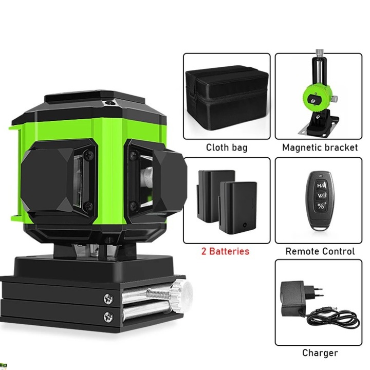 Nivela laser autonivelantă verde 12 linii 360 Clubiona, 130x100x120mm