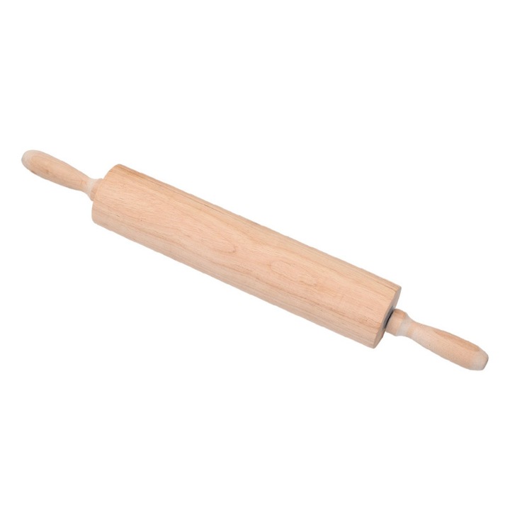 Rulou premium din lemn de fag, dimensiune 46x6 cm, cu manere ergonomice care se rotesc la 360°, fara lac sau ceara, cu suprafata rotunda si neteda, ideal pentru prepararea pizzelor, prajiturilor, painii si biscuitilor