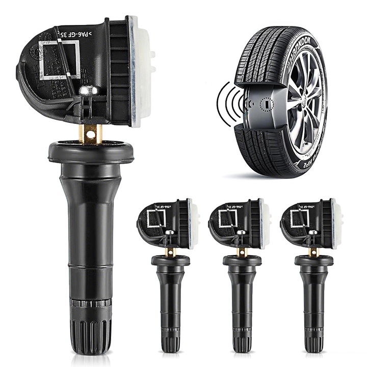 Set de 4 senzori de presiune in anvelope, YOUKUKE®, Plastic, Cupru, Metal, 433MHz, negru