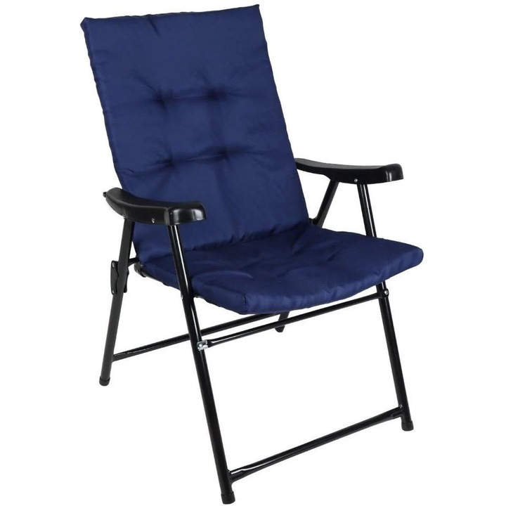 Összecsukható kerti szék párnával, fém szerkezet, 59x66x90 cm, kék