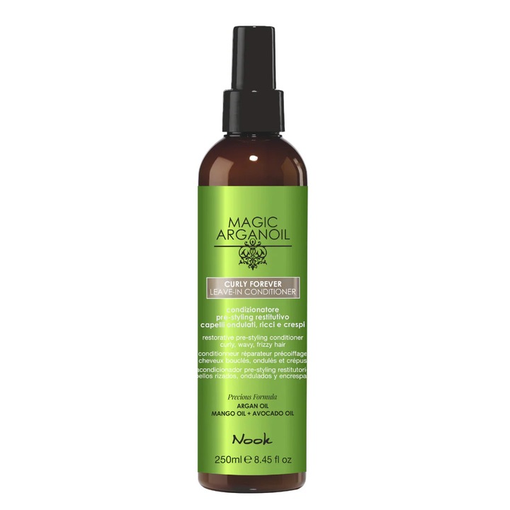 Öblítésmentes balzsam, Nook Magic ArganOil Curly Forever Leave-In Conditioner, göndör és hullámos hajra, 250 ml