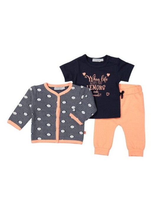 Set 3 piese bebelusi, cardigan, tricou si pantaloni, Dirkje, portocaliu/bleumarin