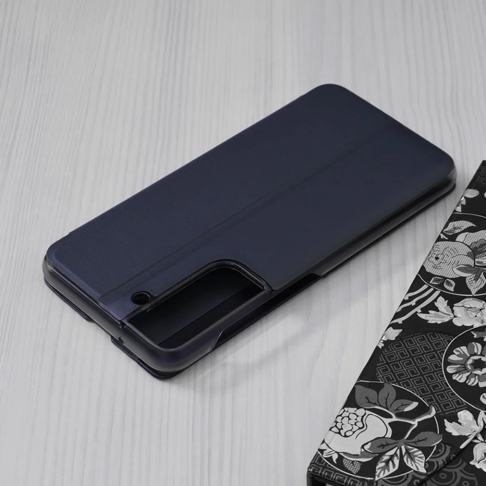 Husă tip carte pentru Samsung Galaxy S21 FE 5G, SKYDDAR INNOVATION eFold, Albastru, set cu sticker, piele ecologică