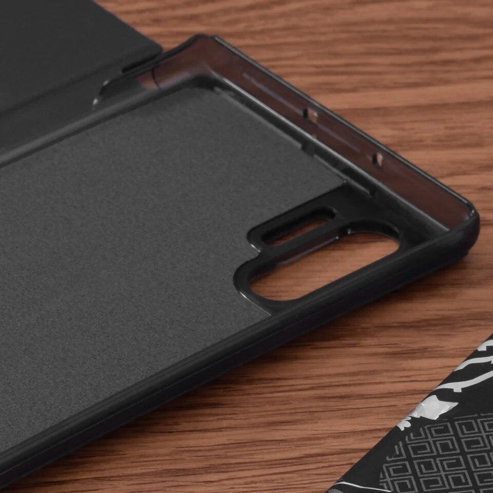 Husă tip carte pentru Samsung Galaxy Note 10 Plus, eFold, piele ecologică, set cu sticker, Negru