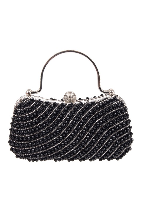 Carolina di Rosa, Geanta cu aplicatii cu perle sintetica Minaudiere, Negru