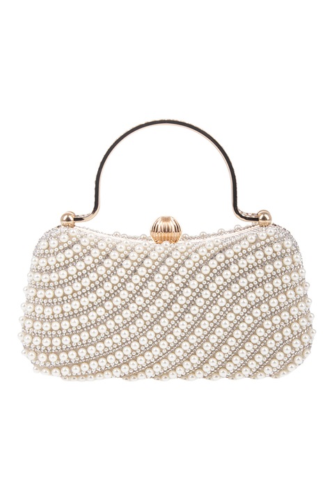 Carolina di Rosa, Geanta cu aplicatii cu perle sintetica Minaudiere, Alb