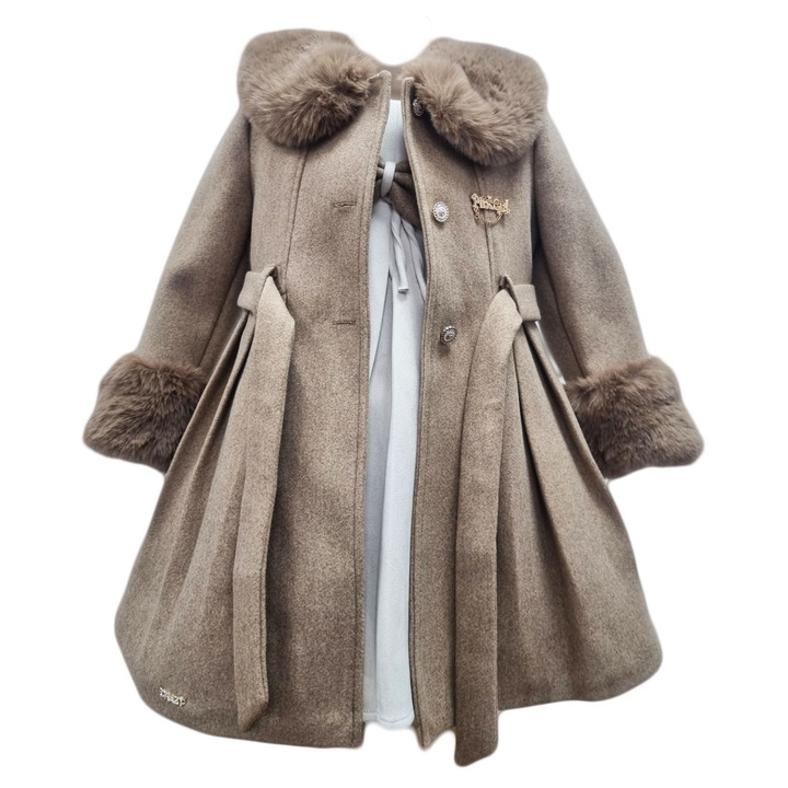 Palton si rochita fetite elegante, model Luxury, culoare maro, Maro