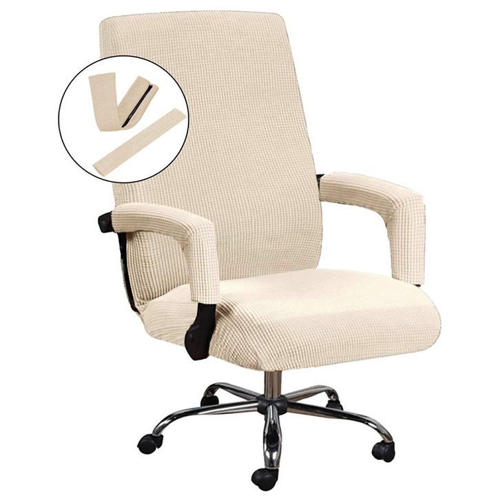 Set 3 huse de scaun de birou OSPE, poliester, bej