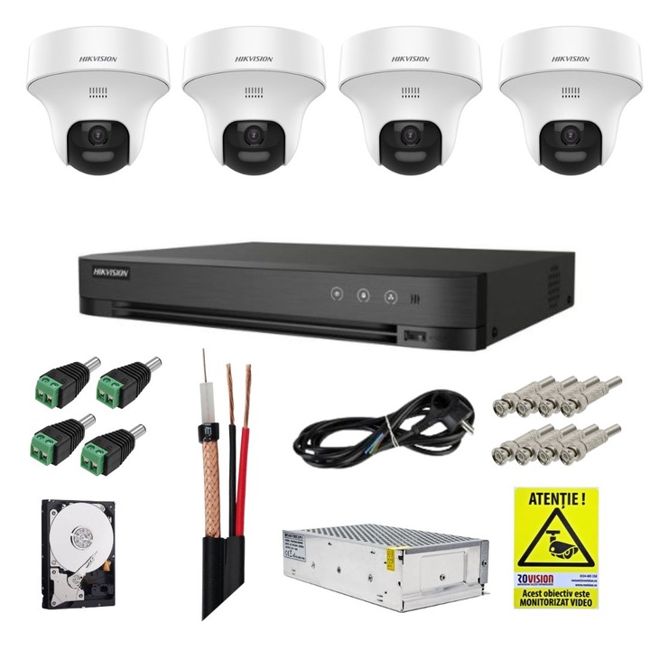 Kit Supraveghere IP PoE cu 6 Camere 4MP (2K) Color Noaptea 50m exterior, extensibil la 16, Complet, acces mobil, noapte/zi, OOGIS™ P4MF6ERC