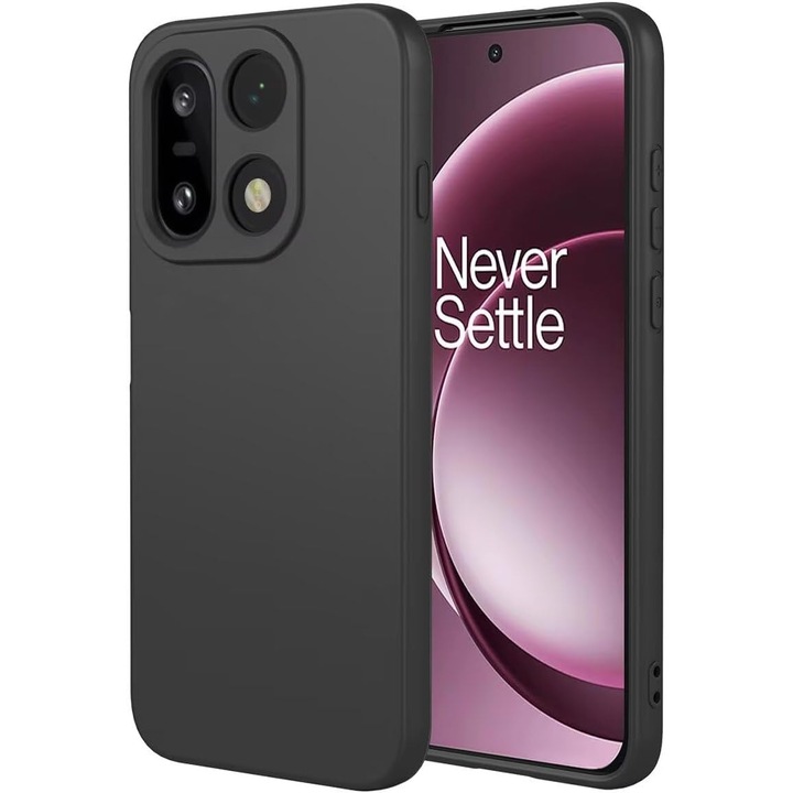 Husa pentru OnePlus 15 Liquid Silicone, subtire, captusita cu microfibra, anti amprenta, protectie camera foto, negru